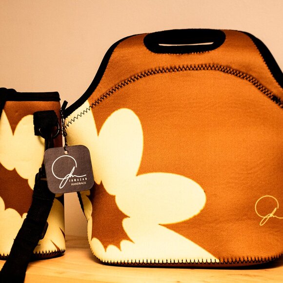 Jomazan Yellow Flower Tote / Lunch & Bottle Bag Set / Cosmetic Bag - Picture 1 of 2